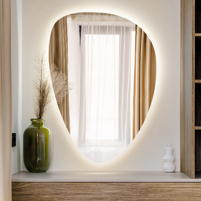 Organic egg-shaped mirror with backlight wall mount