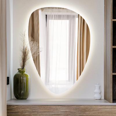 Organic egg-shaped mirror with backlight wall mount