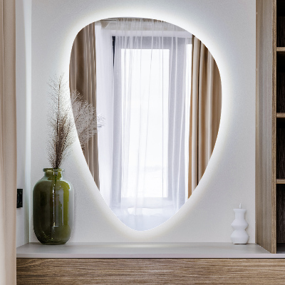 Organic egg-shaped mirror with backlight wall mount