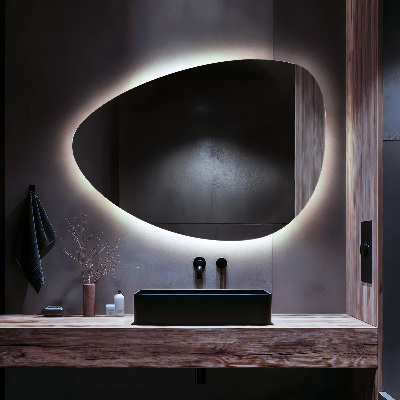 Organic egg-shaped mirror with backlight wall mount