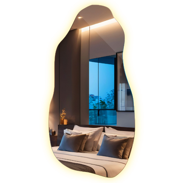 Irregularly shaped mirror Irregularly shaped mirror modern with LED lighting