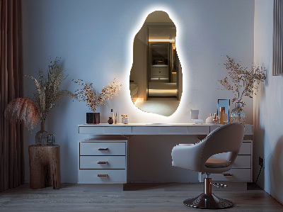 Irregularly shaped mirror Irregularly shaped mirror modern with LED lighting