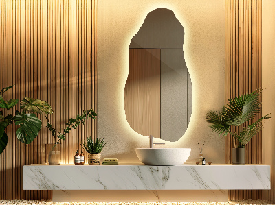 Irregularly shaped mirror Irregularly shaped mirror modern with LED lighting