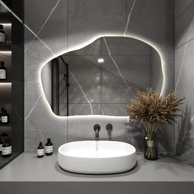Irregular shaped lighted mirror unique