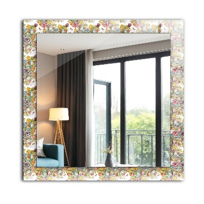 Mirror frame with print Colorful butterfly flowers