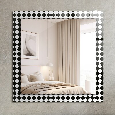 Mirror frame with print Black and white checkerboard