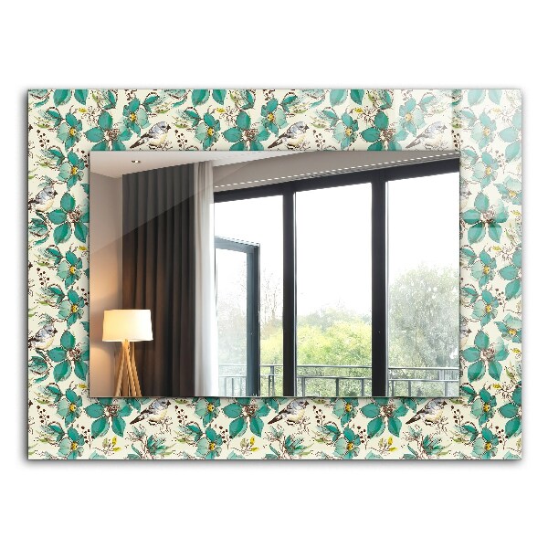 Mirror frame with print Birds and flowers