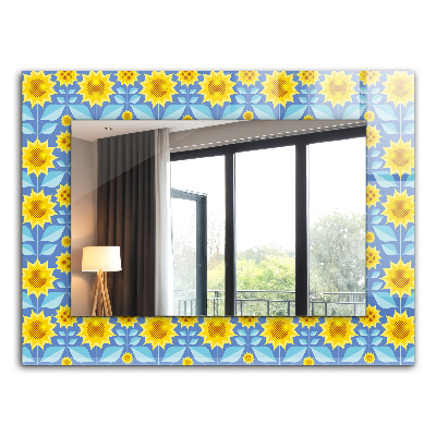 Wall mirror design Sunflowers leaves pattern