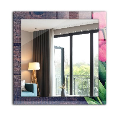 Wall mirror design Pink tulips wood