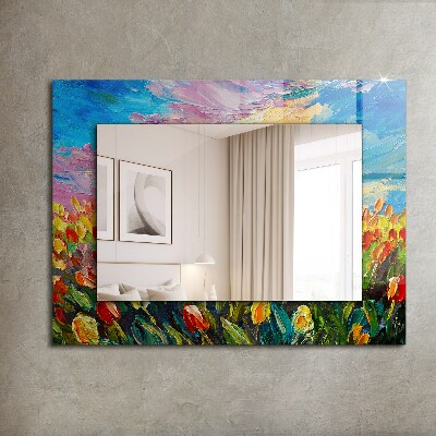 Wall mirror decor Field of tulips