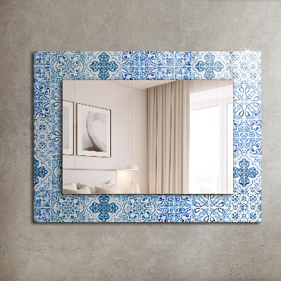 Wall mirror design Blue decorative tiles