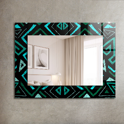 Mirror frame with print Geometric turquoise pattern