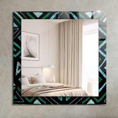 Mirror frame with print Geometric turquoise pattern
