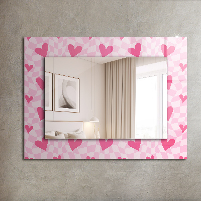 Mirror frame with print Pink hearts