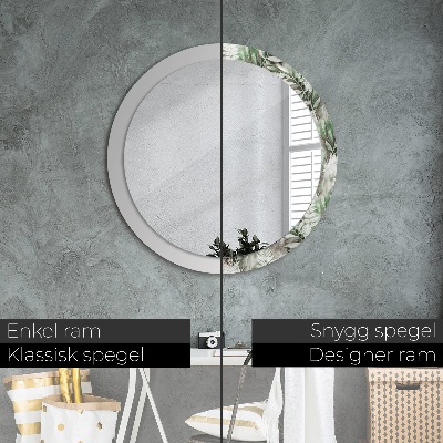 Round decorative wall mirror Watercolor leaves