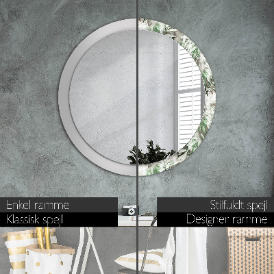 Round decorative wall mirror Watercolor leaves