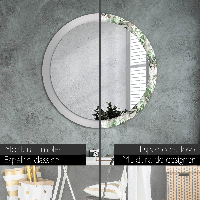 Round decorative wall mirror Watercolor leaves