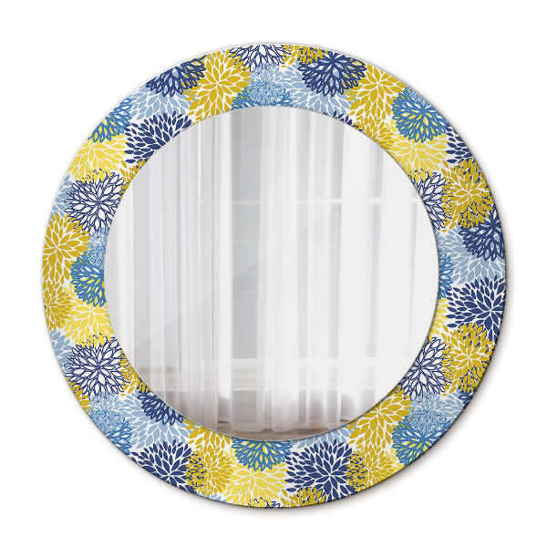 Round decorative wall mirror Blue flowers