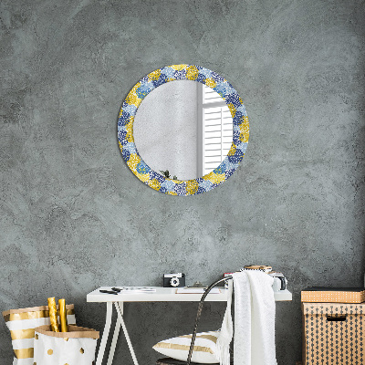 Round decorative wall mirror Blue flowers