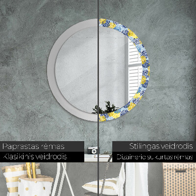 Round decorative wall mirror Blue flowers
