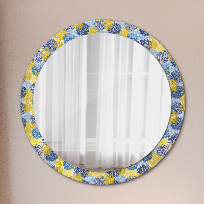 Round decorative wall mirror Blue flowers