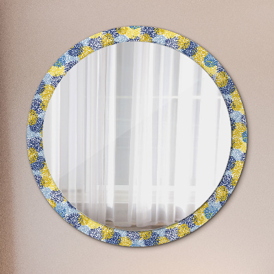 Round decorative wall mirror Blue flowers