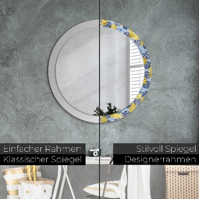 Round decorative wall mirror Blue flowers