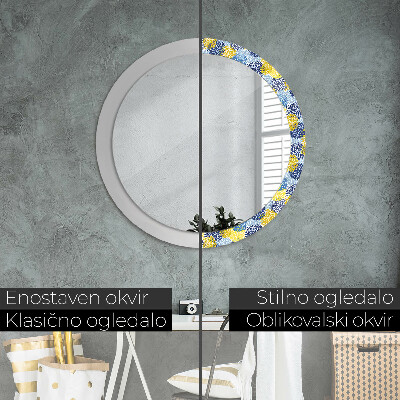 Round decorative wall mirror Blue flowers