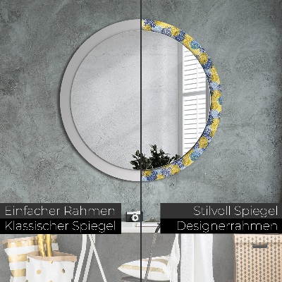 Round decorative wall mirror Blue flowers