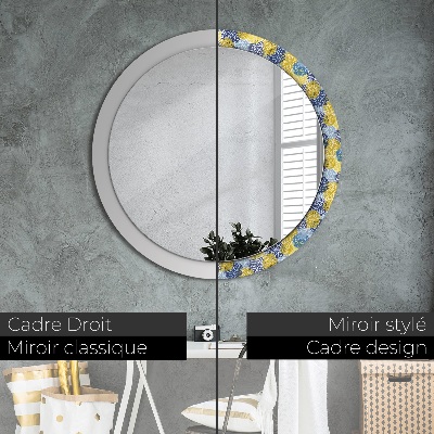 Round decorative wall mirror Blue flowers