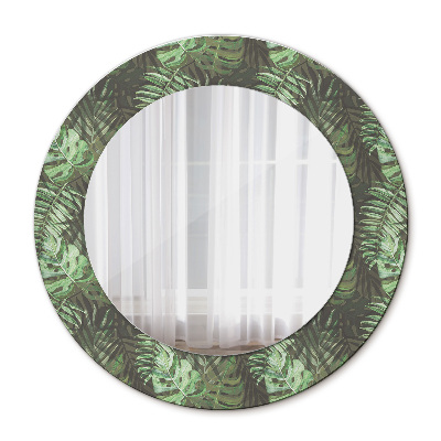 Round mirror print Tropical leaves