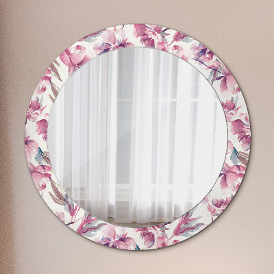 Round decorative wall mirror Peonies flowers