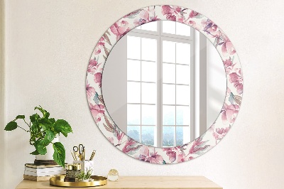 Round decorative wall mirror Peonies flowers