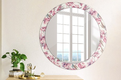 Round decorative wall mirror Peonies flowers