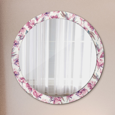 Round decorative wall mirror Peonies flowers