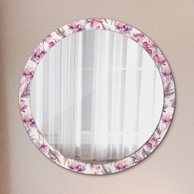 Round decorative wall mirror Peonies flowers