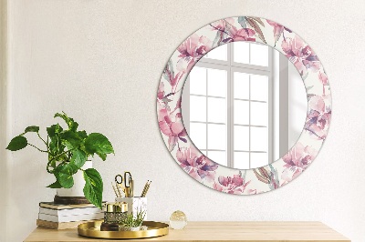 Round decorative wall mirror Peonies flowers