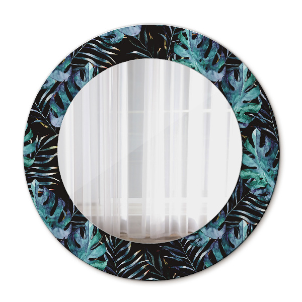 Round decorative wall mirror Exotic leaves