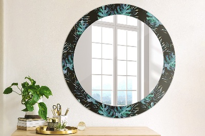 Round decorative wall mirror Exotic leaves