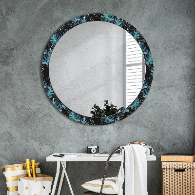 Round decorative wall mirror Exotic leaves