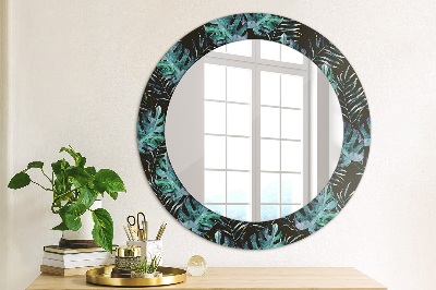 Round decorative wall mirror Exotic leaves