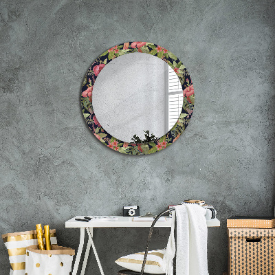 Round decorative wall mirror Hibiscus flowers