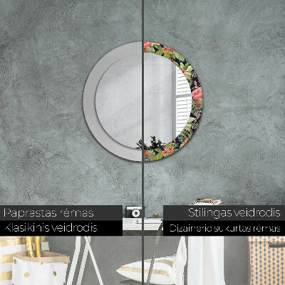 Round decorative wall mirror Hibiscus flowers