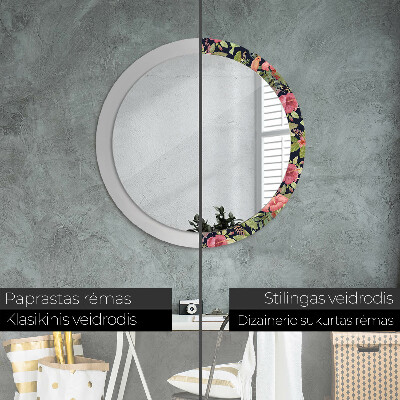 Round decorative wall mirror Hibiscus flowers