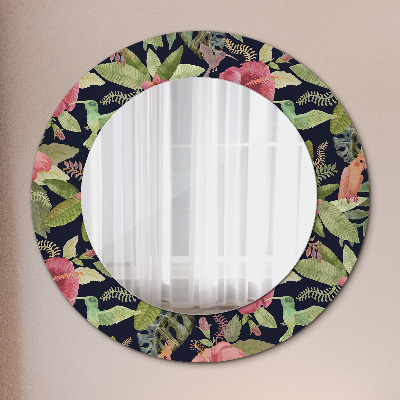 Round decorative wall mirror Hibiscus flowers