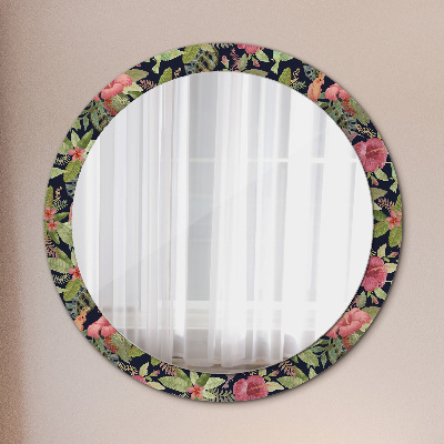 Round decorative wall mirror Hibiscus flowers