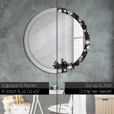 Round mirror decor Skulls flowers