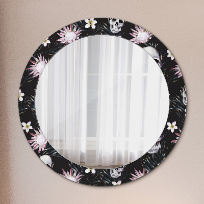 Round mirror decor Skulls flowers