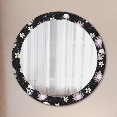 Round mirror decor Skulls flowers