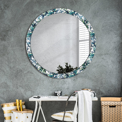 Round mirror decor Blue palms